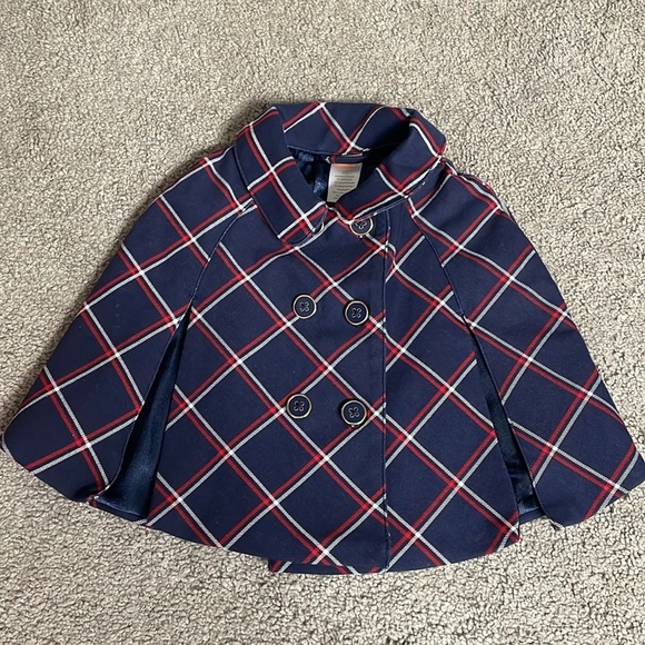 Gymboree Plaid Ponte Cape - Parisian Blue & Red  2 Piece Pant Set | 2T - Picture 2 of 12